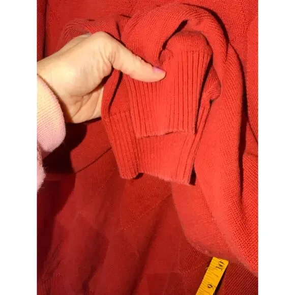 Oscar de la Renta Red Argyle Sweater Cotton V Neck Preppy Classic XXL - Picture 5 of 7